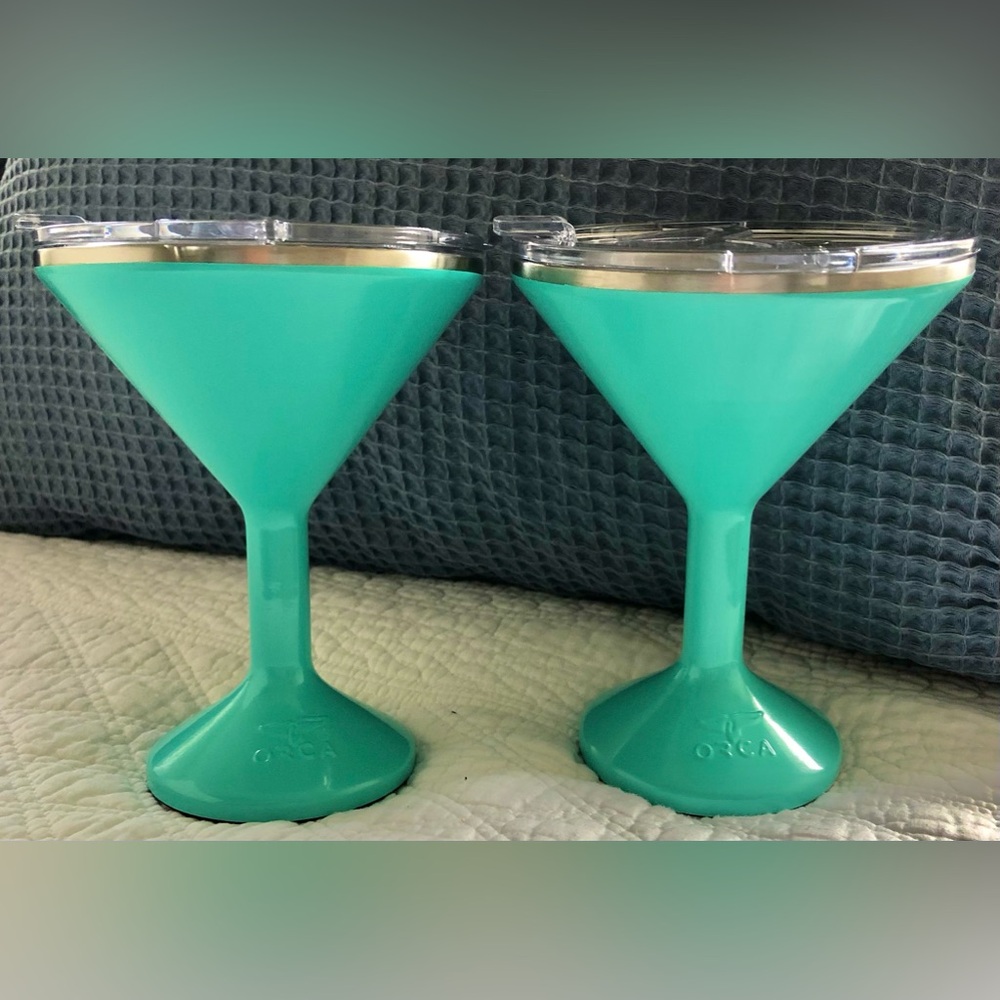Orca Seafoam Stainless insulated Martini Glasses w/ Tail Lid to Keep Cold